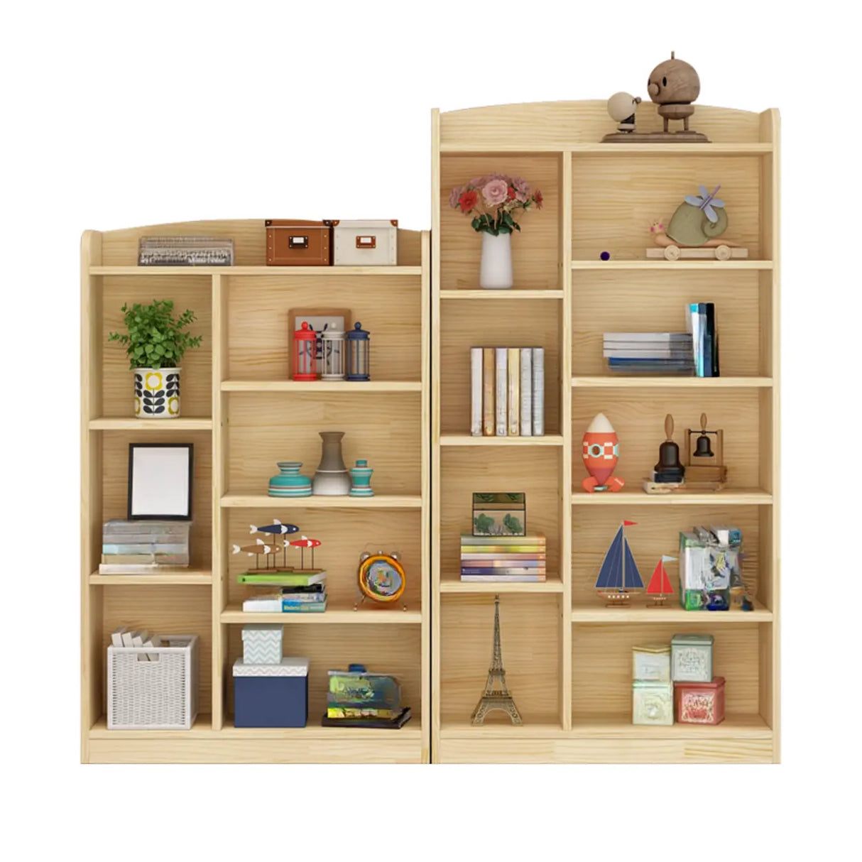 Simple Natural Finish Closed Pine Wood Storage Bookcase Image - 10