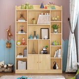 Simple Natural Finish Closed Pine Wood Storage Bookcase Image - 11