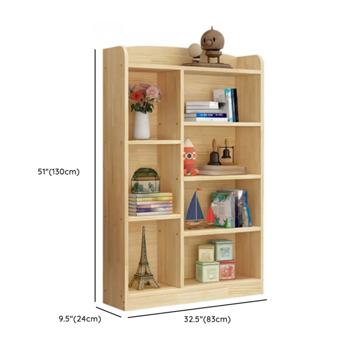 Simple Natural Finish Closed Pine Wood Storage Bookcase 