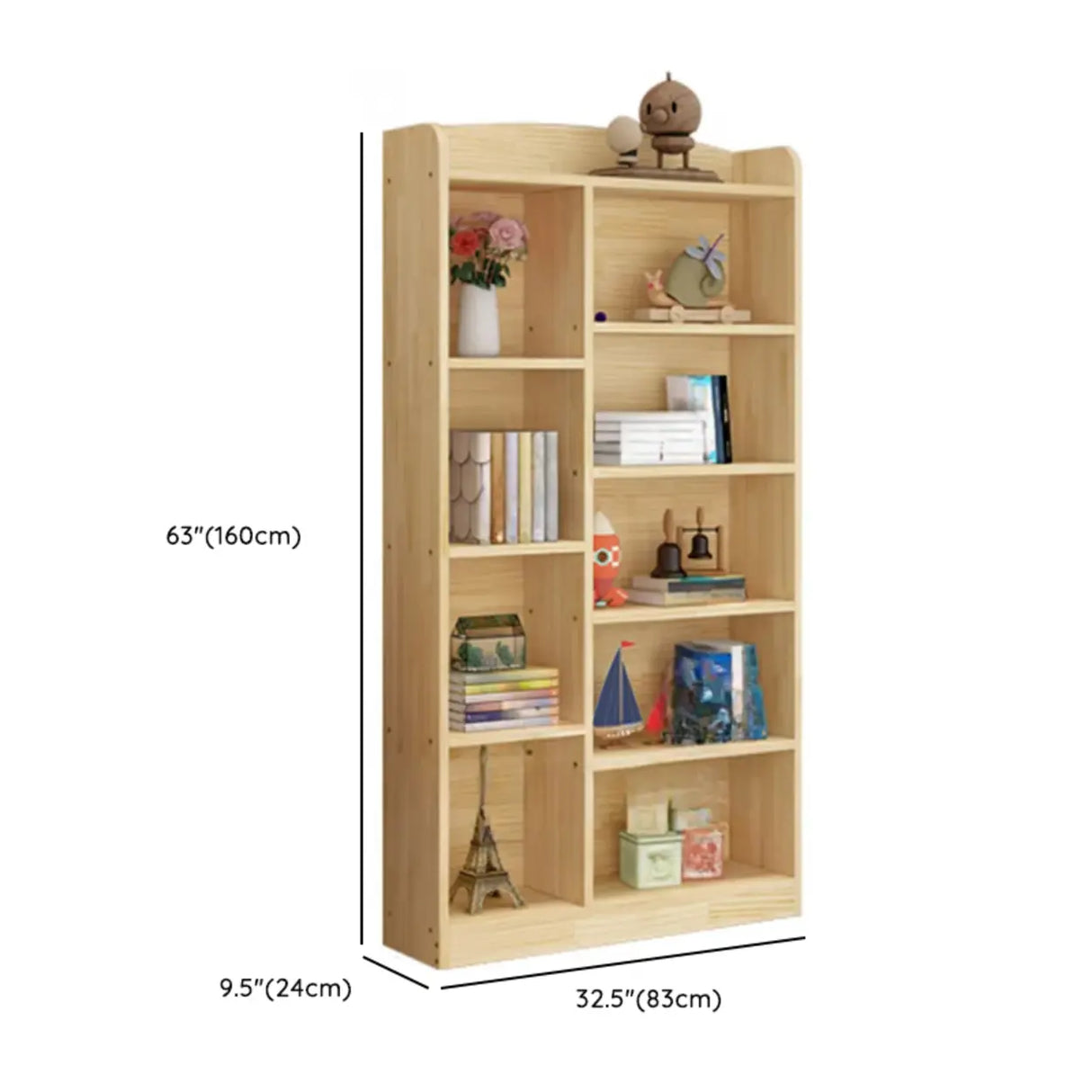Simple Natural Finish Closed Pine Wood Storage Bookcase Image - 13