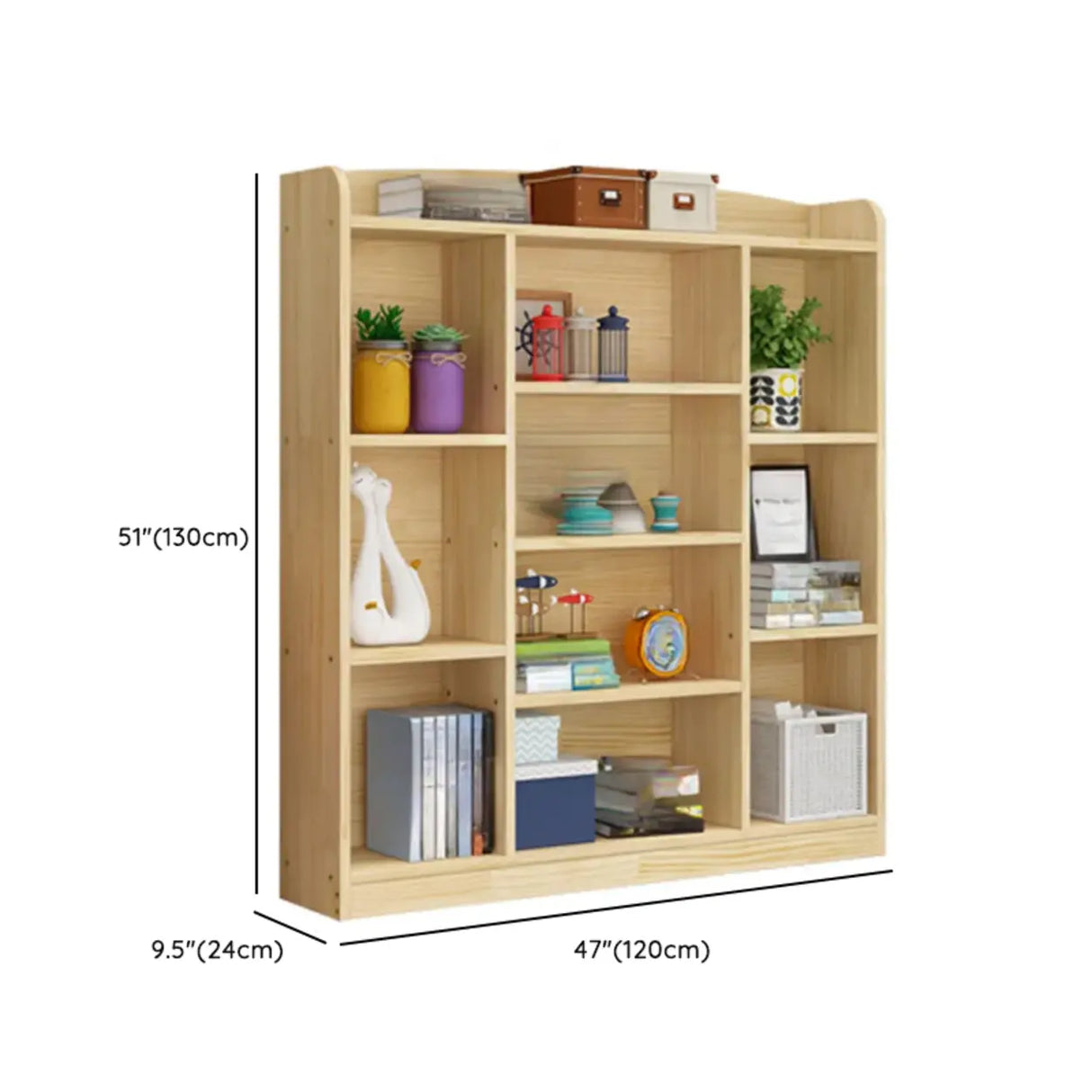 Simple Natural Finish Closed Pine Wood Storage Bookcase Image - 14