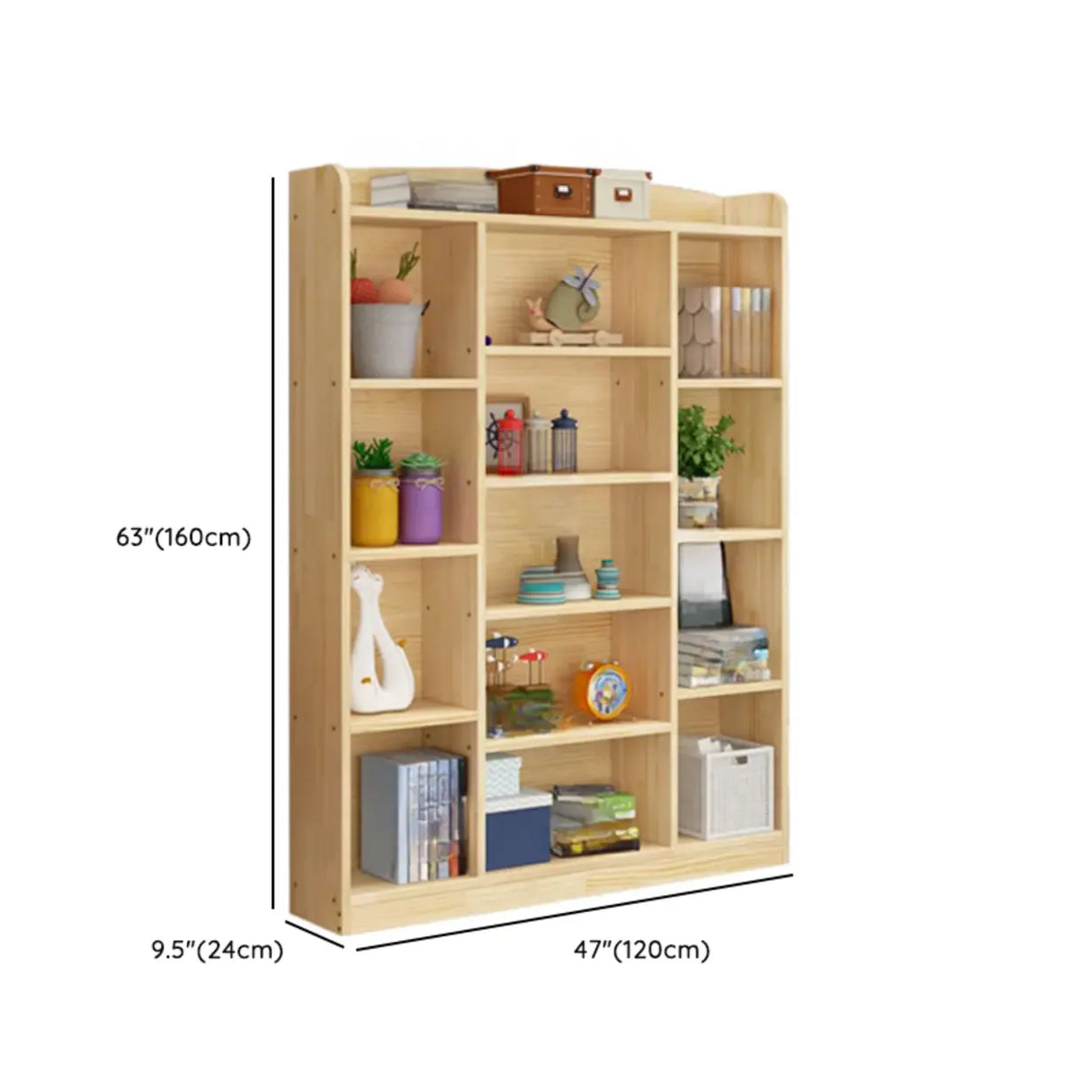 Simple Natural Finish Closed Pine Wood Storage Bookcase Image - 15