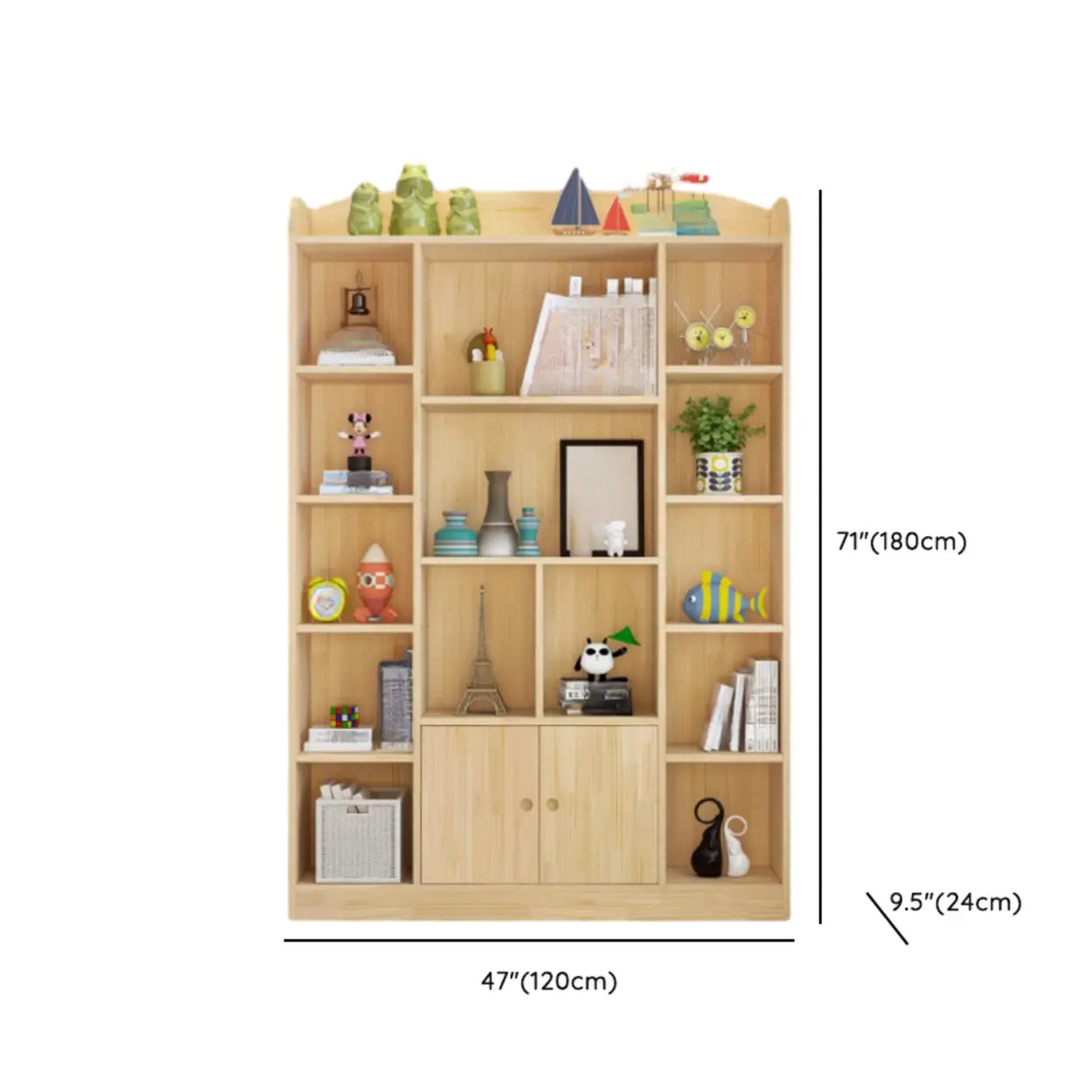 Simple Natural Finish Closed Pine Wood Storage Bookcase Image - 17