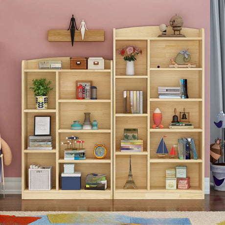 Simple Natural Finish Closed Pine Wood Storage Bookcase Image - 1
