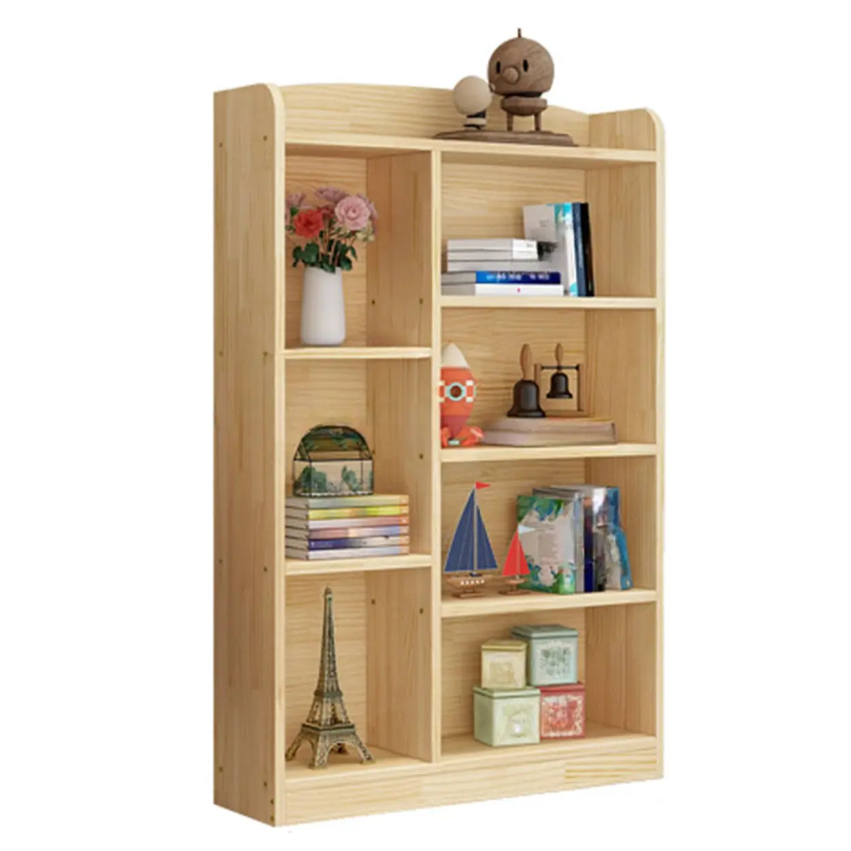 Simple Natural Finish Closed Pine Wood Storage Bookcase Image - 2