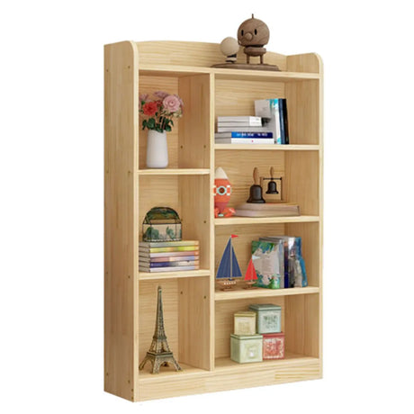 Simple Natural Finish Closed Pine Wood Storage Bookcase Image - 2