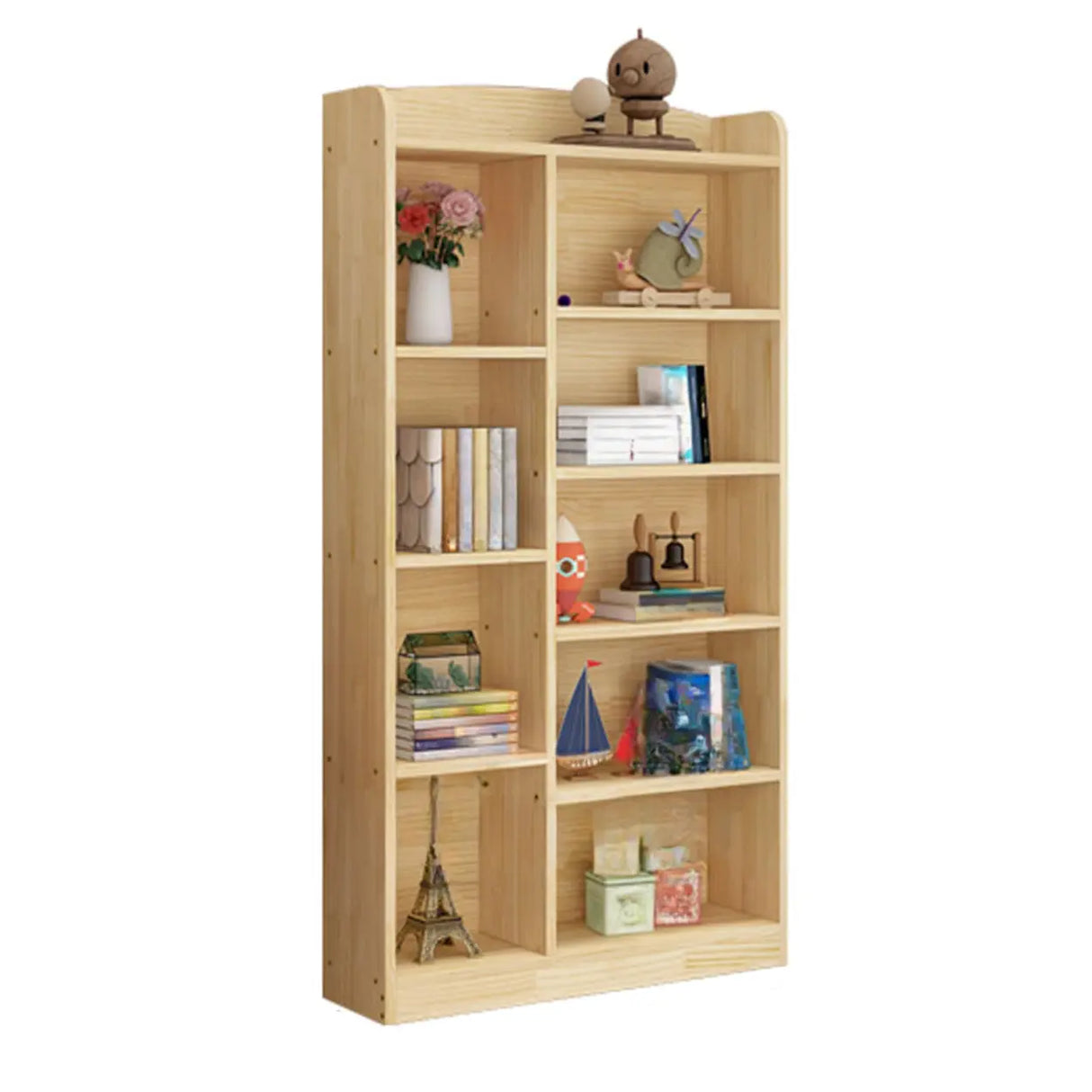 Simple Natural Finish Closed Pine Wood Storage Bookcase Image - 3