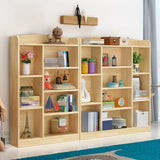 Simple Natural Finish Closed Pine Wood Storage Bookcase Image - 4