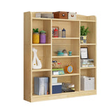 Simple Natural Finish Closed Pine Wood Storage Bookcase Image - 5