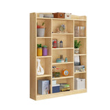Simple Natural Finish Closed Pine Wood Storage Bookcase Image - 7