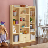 Simple Natural Finish Closed Pine Wood Storage Bookcase Image - 9