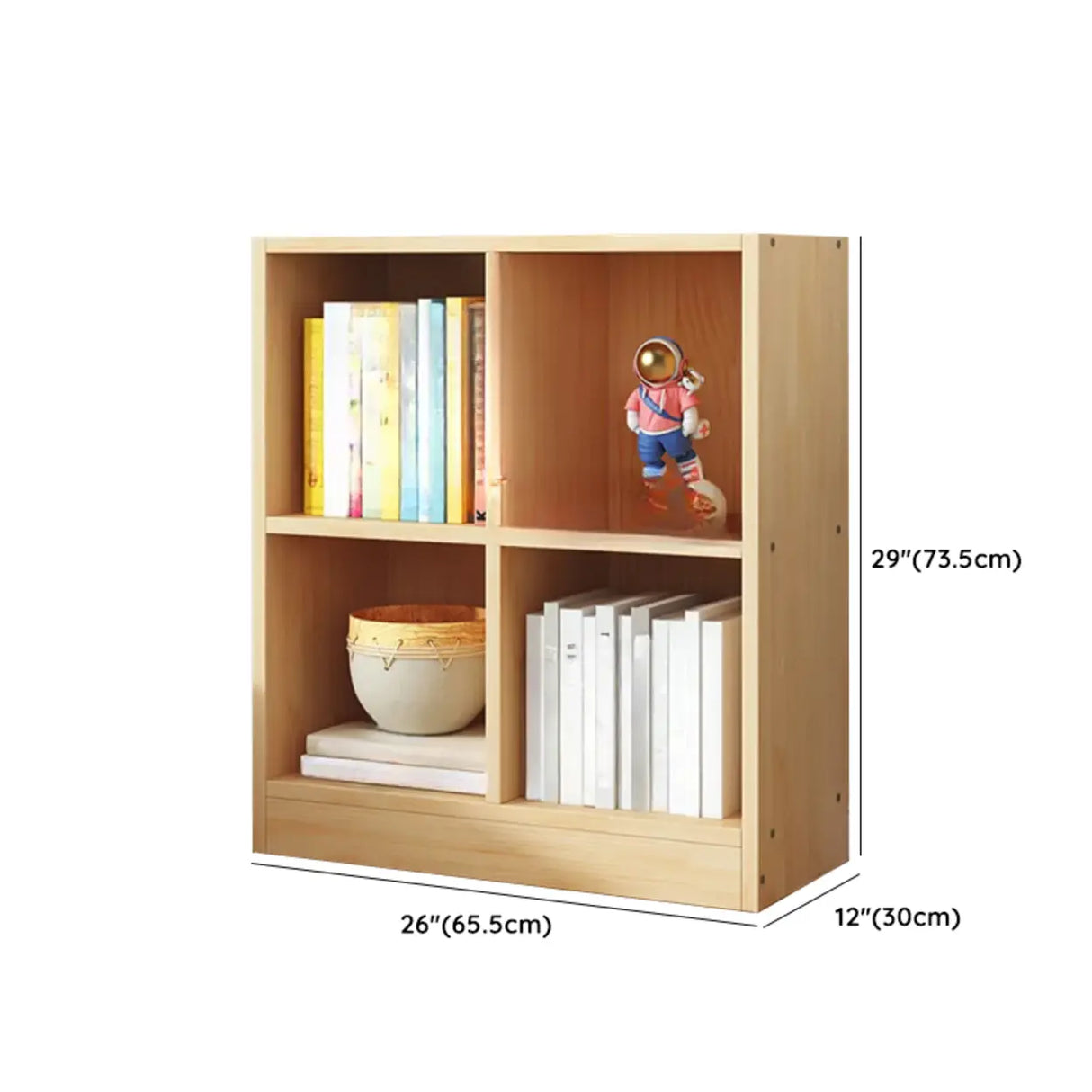 Simple Natural Finish Pine Closed Organizer Bookcase 