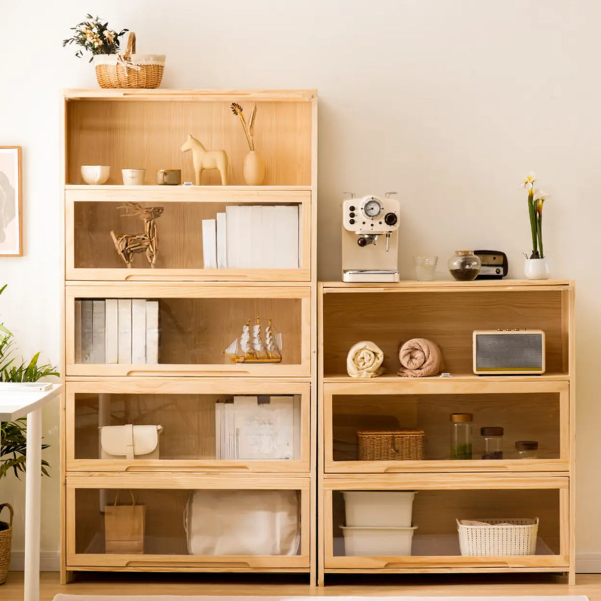Simple Natural Finish Pine Rectangle Wood Bookcase Image - 1