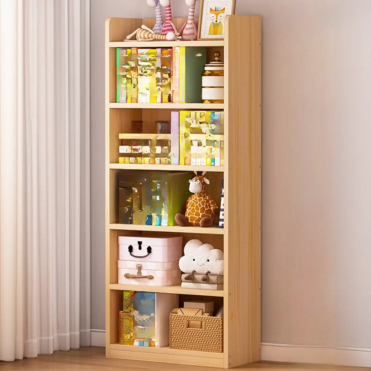 Simple Natural Finish Pine Rectangle Wood Bookcase Image - 12