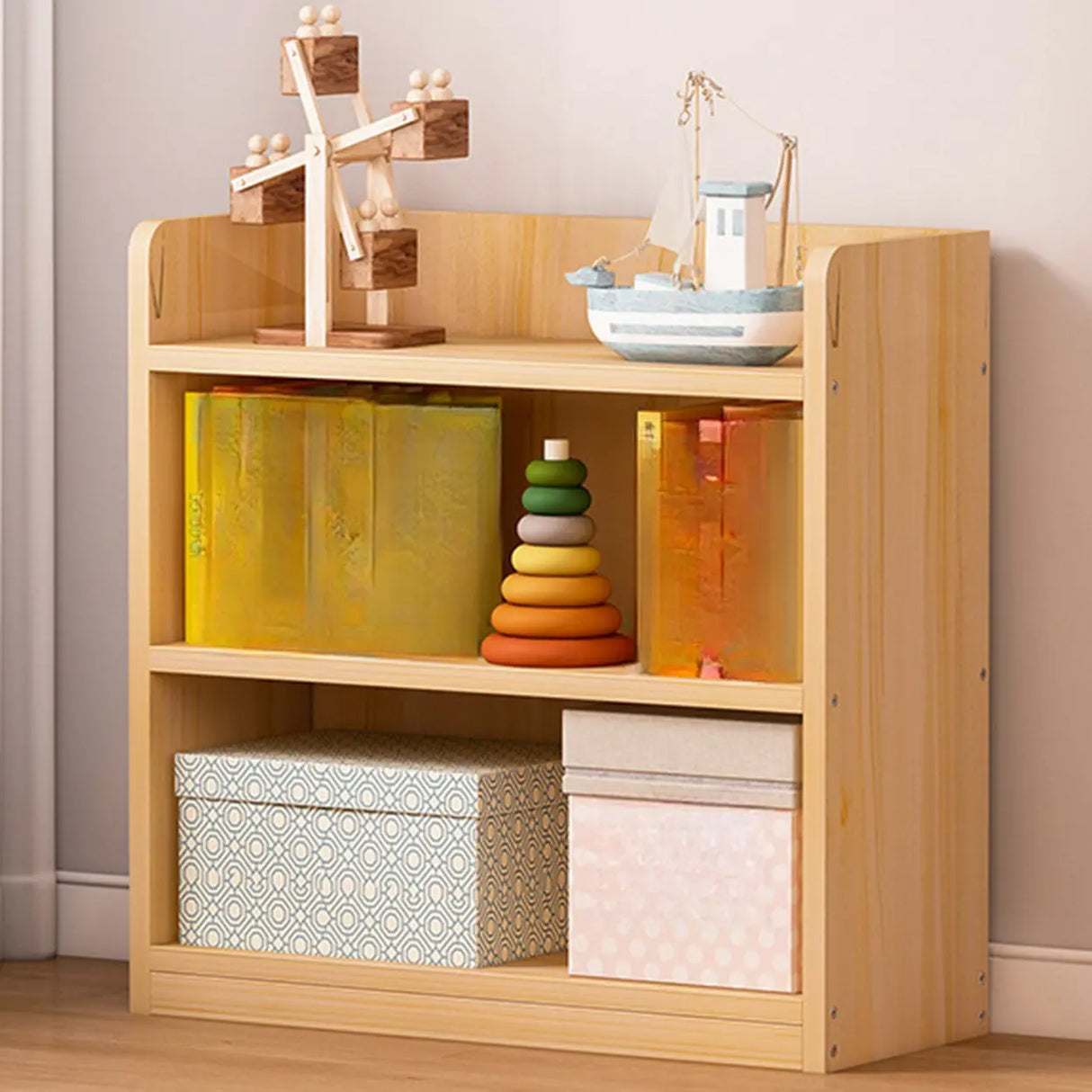 Simple Natural Finish Pine Rectangle Wood Bookcase Image - 11