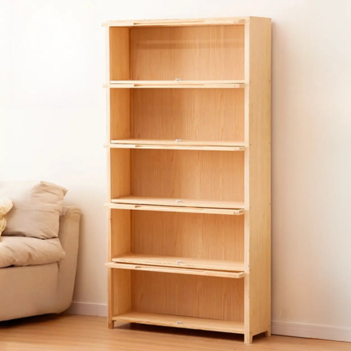 Simple Natural Finish Pine Rectangle Wood Bookcase Image - 14
