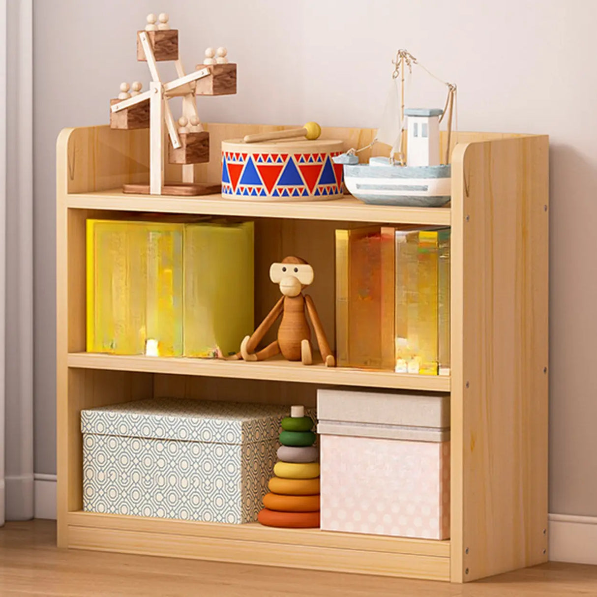 Simple Natural Finish Pine Rectangle Wood Bookcase Image - 15