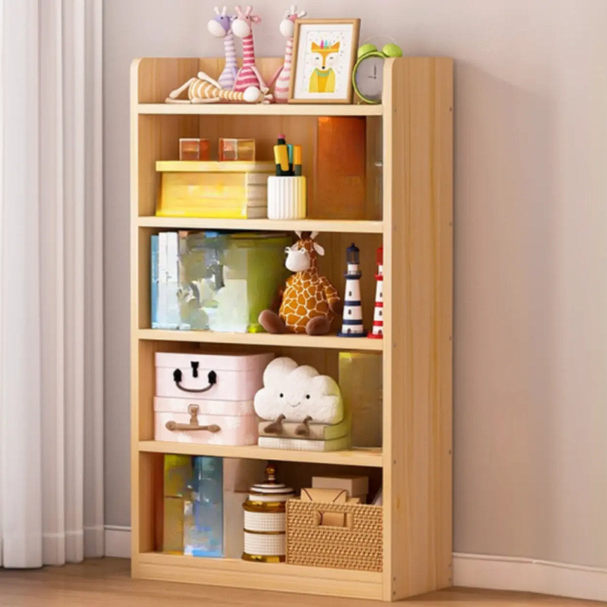 Simple Natural Finish Pine Rectangle Wood Bookcase Image - 16