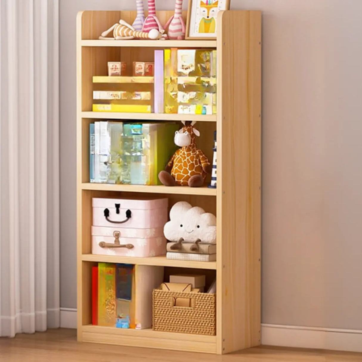 Simple Natural Finish Pine Rectangle Wood Bookcase Image - 17
