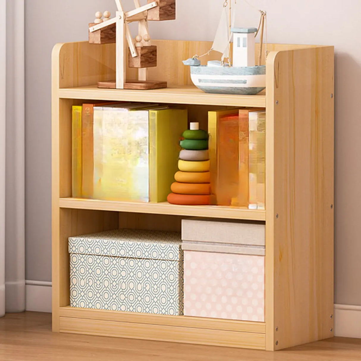 Simple Natural Finish Pine Rectangle Wood Bookcase Image - 19
