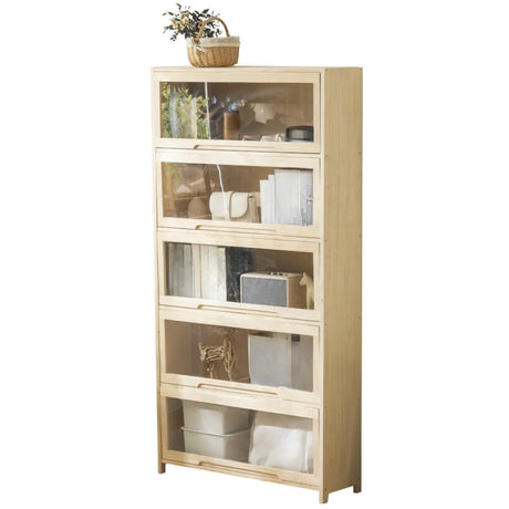 Simple Natural Finish Pine Rectangle Wood Bookcase Image - 3