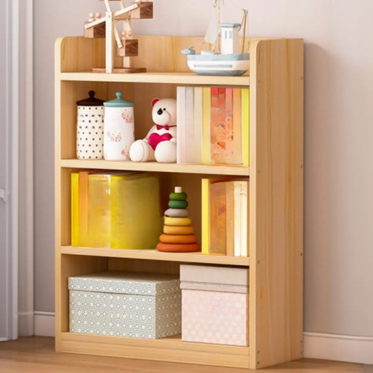 Simple Natural Finish Pine Rectangle Wood Bookcase Image - 21