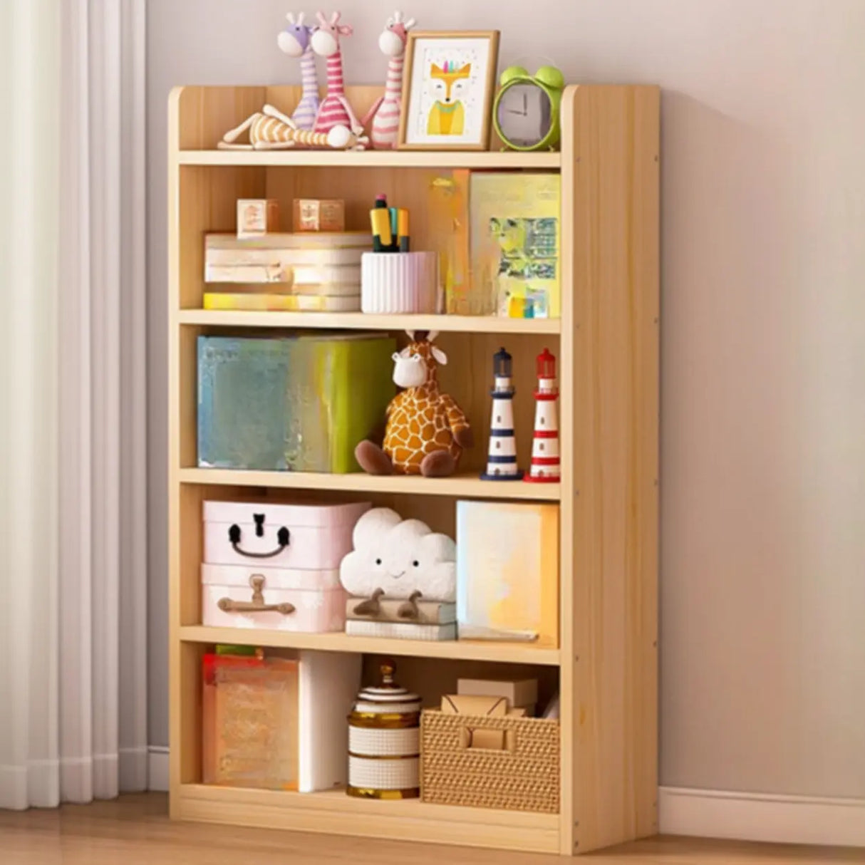 Simple Natural Finish Pine Rectangle Wood Bookcase Image - 23