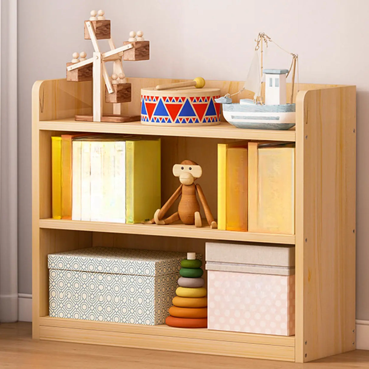 Simple Natural Finish Pine Rectangle Wood Bookcase Image - 24
