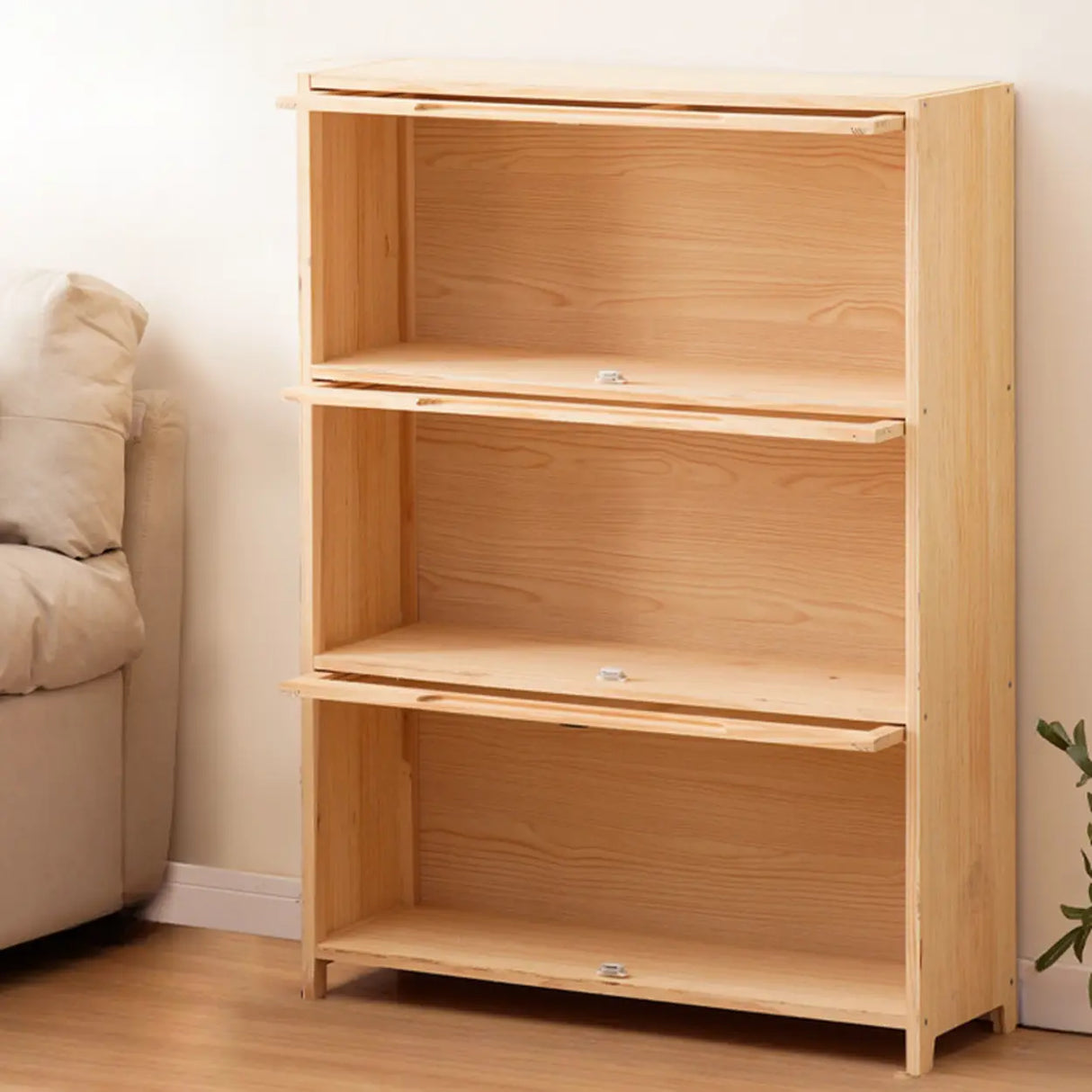 Simple Natural Finish Pine Rectangle Wood Bookcase Image - 25