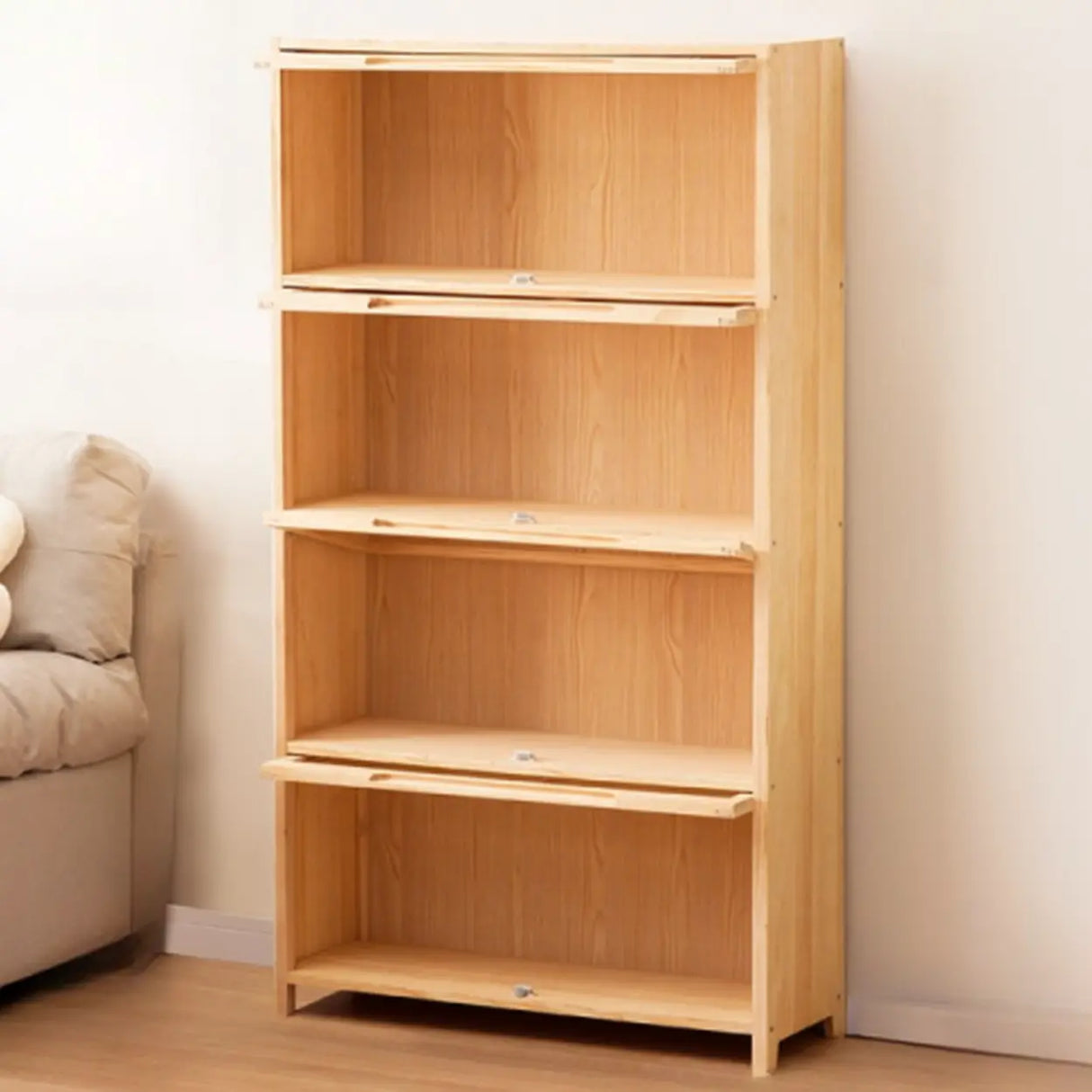 Simple Natural Finish Pine Rectangle Wood Bookcase Image - 26