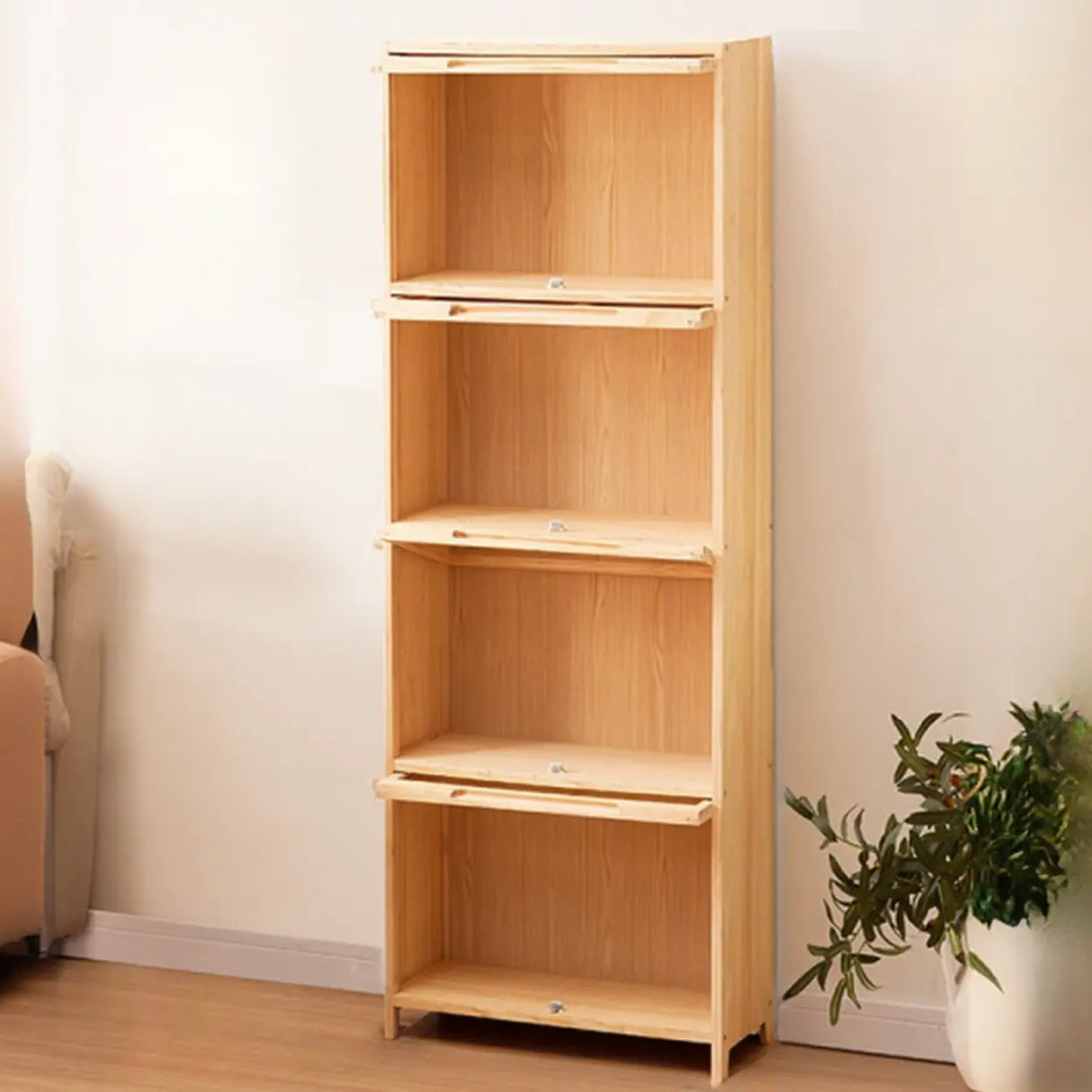 Simple Natural Finish Pine Rectangle Wood Bookcase Image - 27