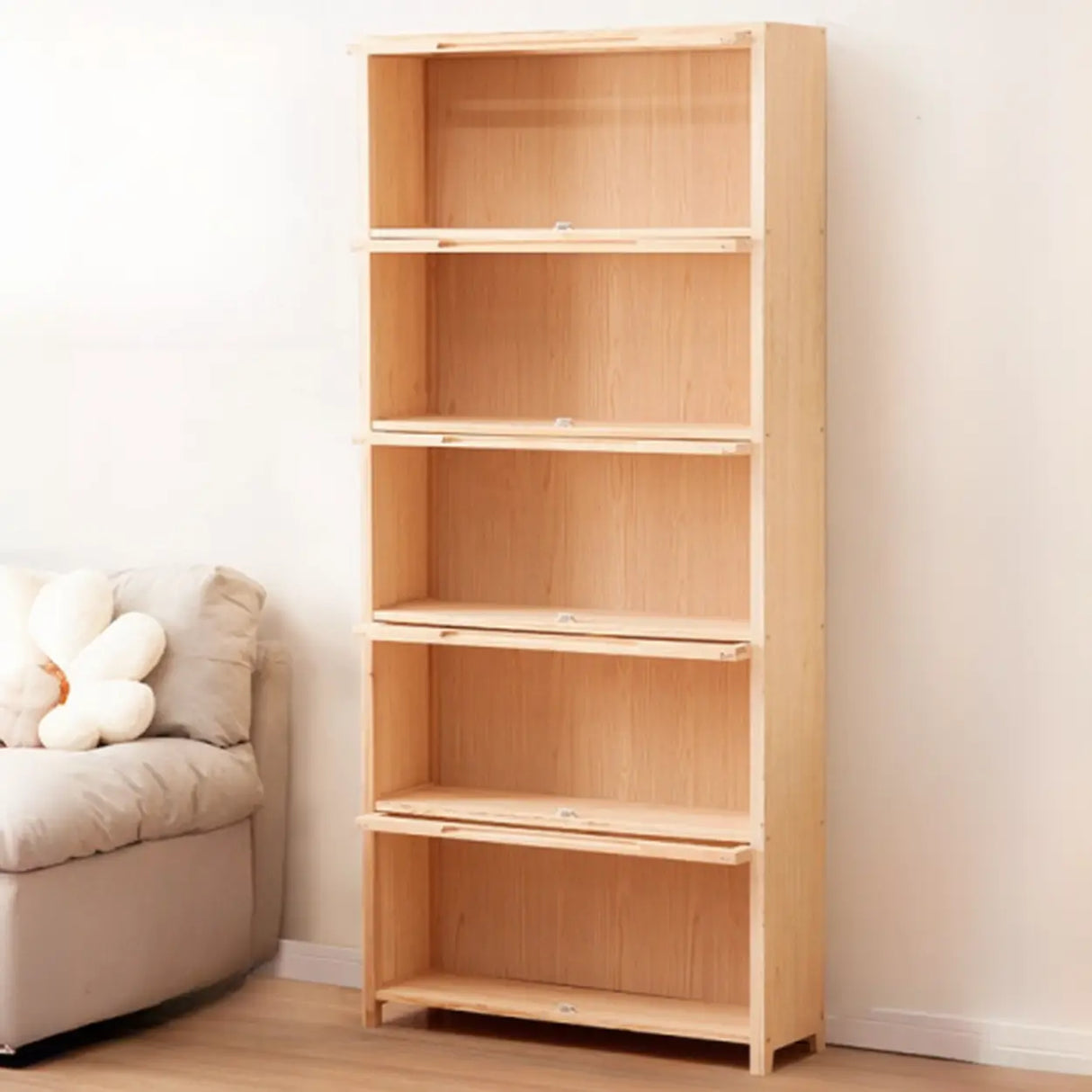 Simple Natural Finish Pine Rectangle Wood Bookcase Image - 29
