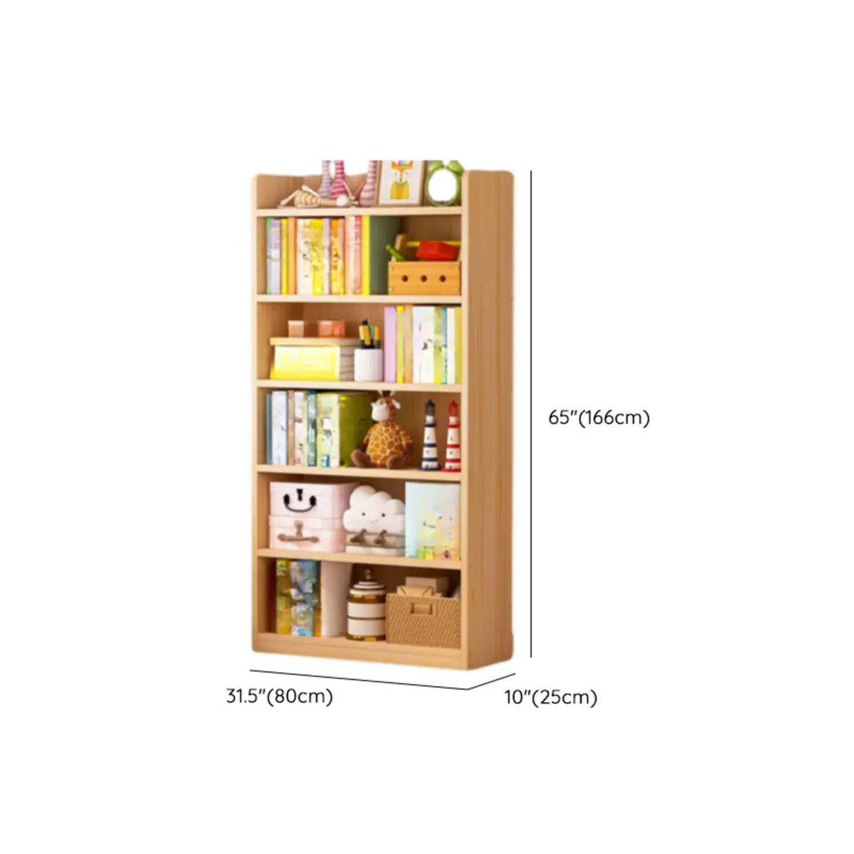 Simple Natural Finish Pine Rectangle Wood Bookcase Image - 32