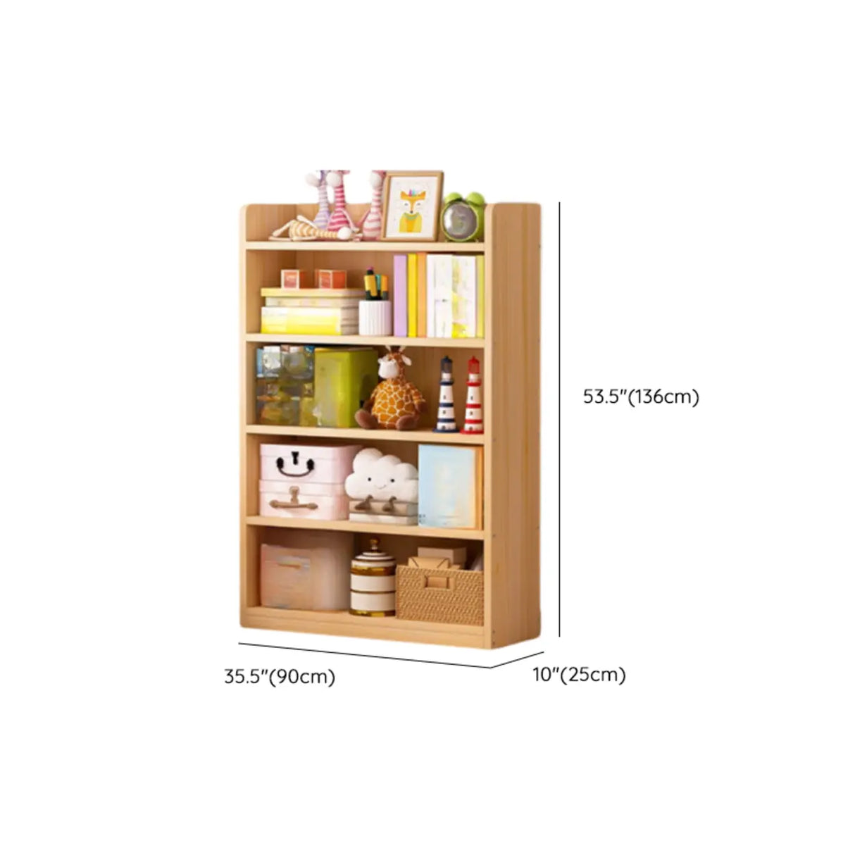 Simple Natural Finish Pine Rectangle Wood Bookcase Image - 34