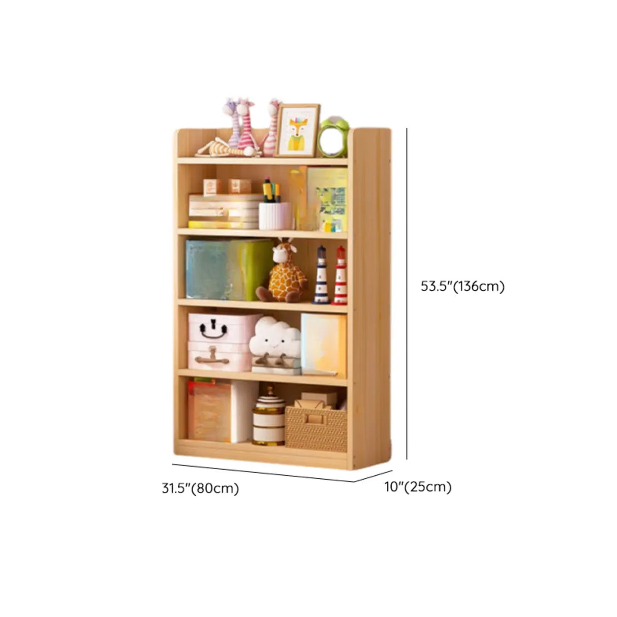 Simple Natural Finish Pine Rectangle Wood Bookcase Image - 35