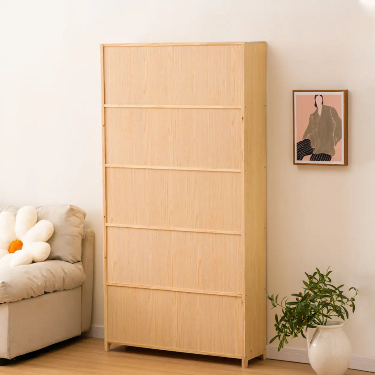 Simple Natural Finish Pine Rectangle Wood Bookcase Image - 5