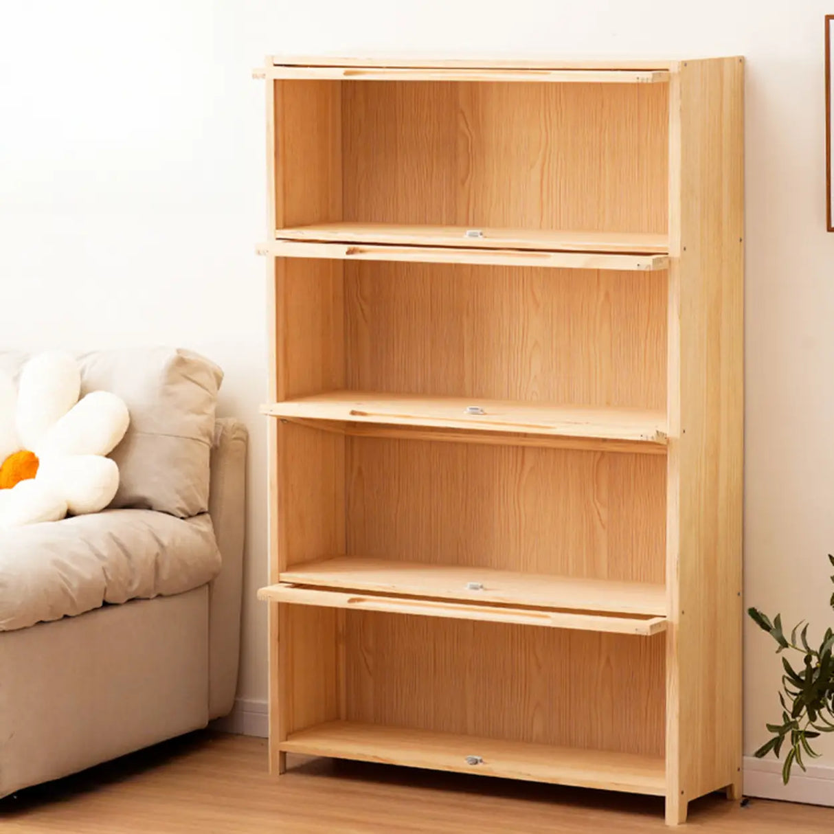 Simple Natural Finish Pine Rectangle Wood Bookcase Image - 7