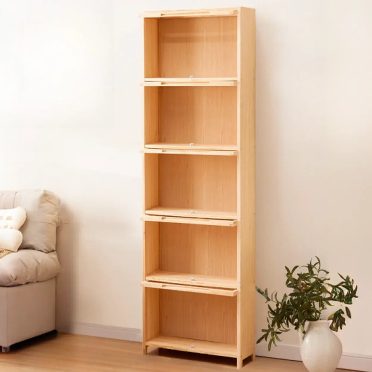 Simple Natural Finish Pine Rectangle Wood Bookcase Image - 8