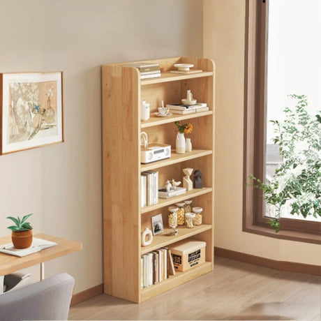 Simple Natural Finish Wood Rectangle Storage Bookcases Image - 1