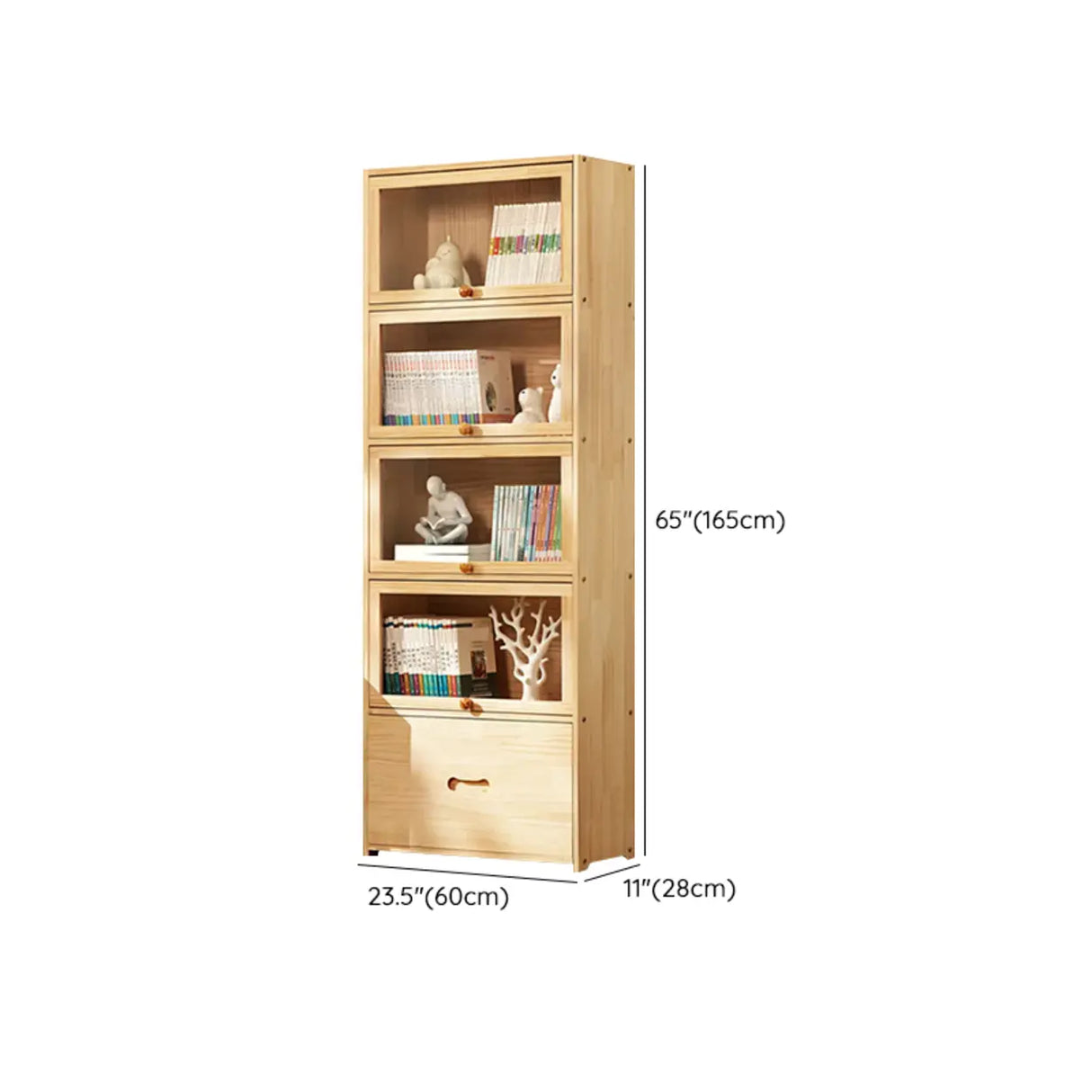 Simple Natural Finish Wood Vertical Display Bookcase Image - 39