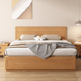 Simple Natural King Headboard Wood Panel Bed Frame Image - 1