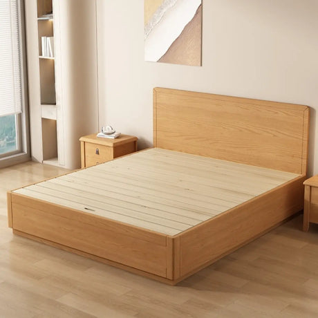 Simple Natural King Headboard Wood Panel Bed Frame Image - 2