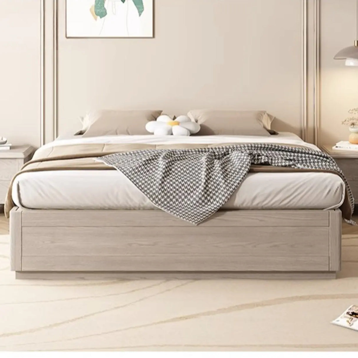 Simple Natural King Headboard Wood Panel Bed Frame Image - 3
