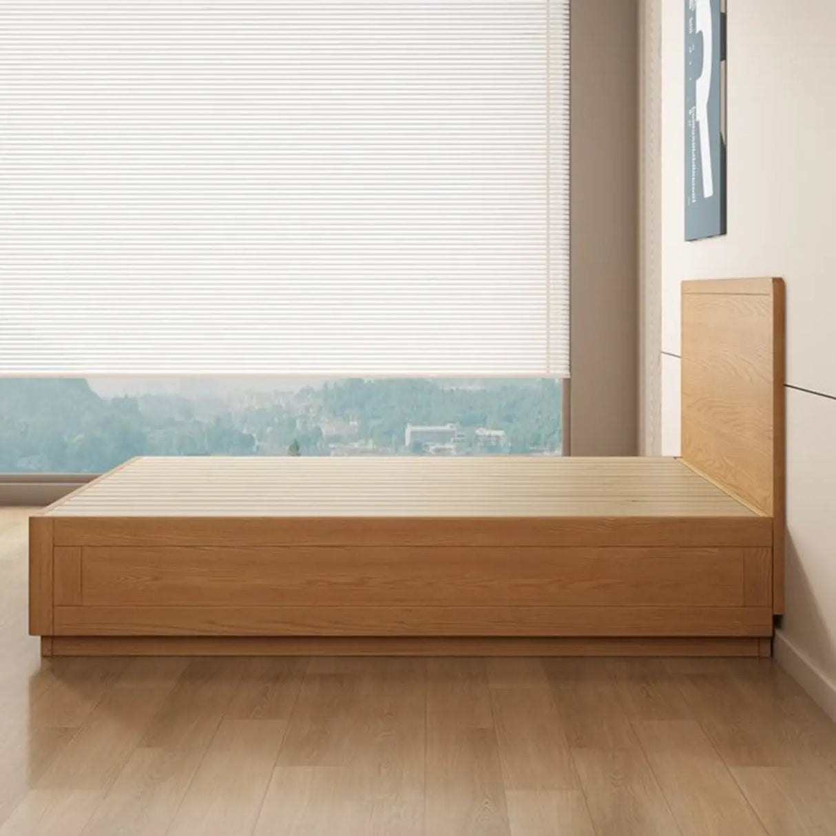 Simple Natural King Headboard Wood Panel Bed Frame Image - 4