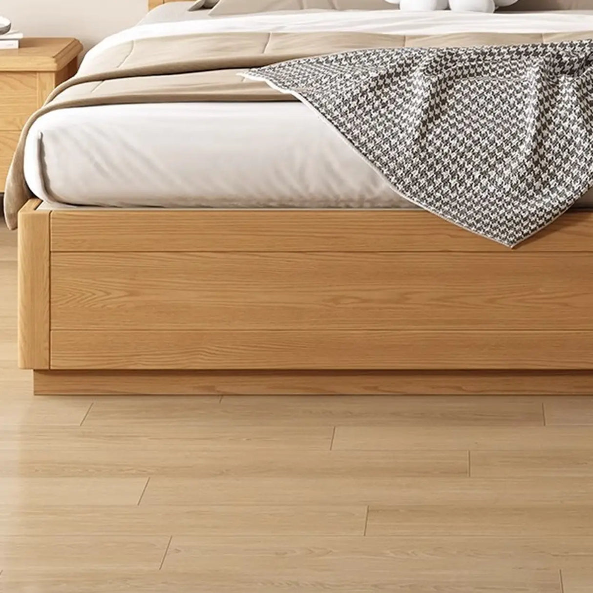 Simple Natural King Headboard Wood Panel Bed Frame Image - 7