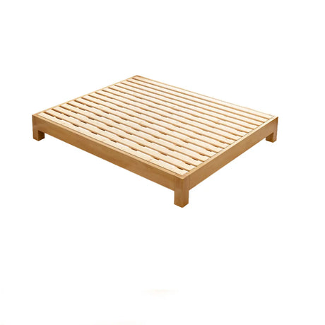 Simple Natural Queen Rubberwood Open-Frame Bed with Legs Image - 2