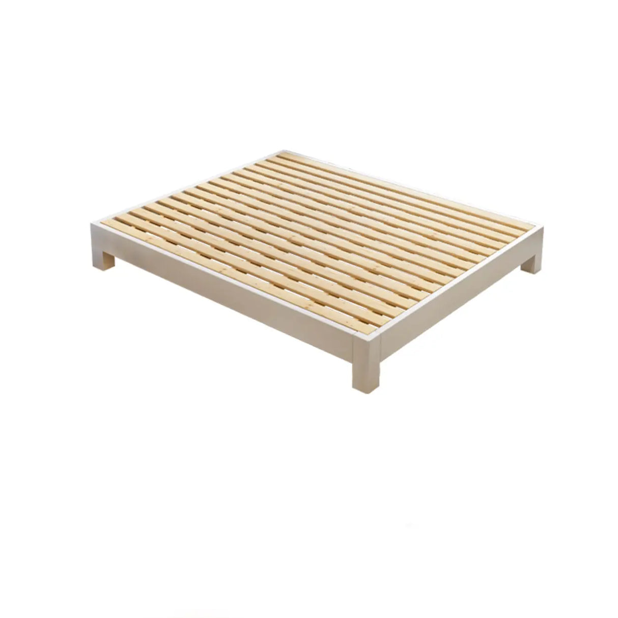 Simple Natural Queen Rubberwood Open-Frame Bed with Legs Image - 3
