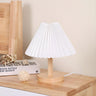 Simple Natural Wood Base White Pleated Shade Table Lamp Image - 14