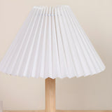Simple Natural Wood Base White Pleated Shade Table Lamp Image - 9