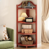 Simple Natural Wood Finish Corner Display Bookshelf Image - 10